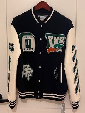 Off-White Black, White & Green Varsity Bomber Jacket